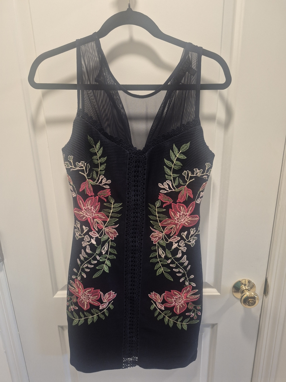 Guess - Navy Mini Dress with Pink Floral Embroidery